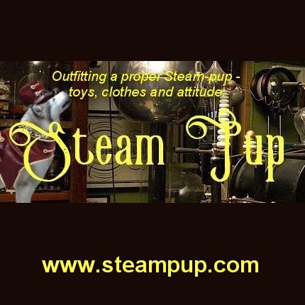 outfitting your steam pup dog, and what is a steampup dog, beds, bowls and outfits all with a steampunk theme